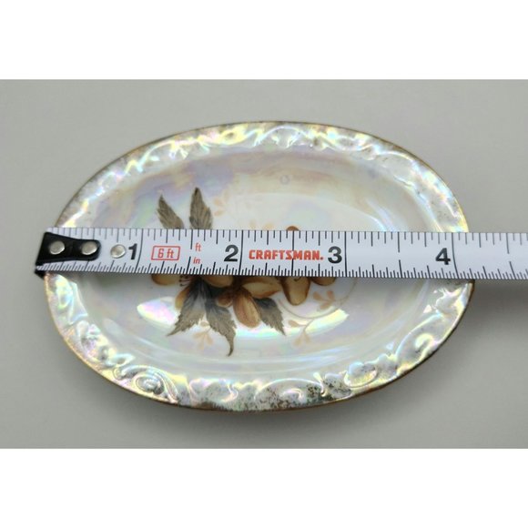 Lipper Mann Japan Lusterware Butter Pat Trinket Dish Handpainted Flower Gold Rim - Picture 7 of 8